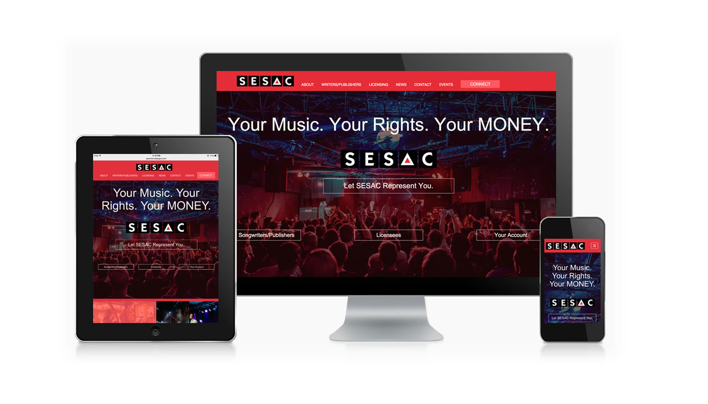 The SESAC Corporate website project shown on different sized devices.