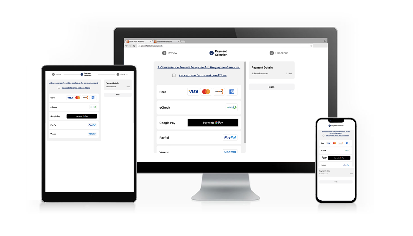 The Catalis Checkout project shown on different sized devices.