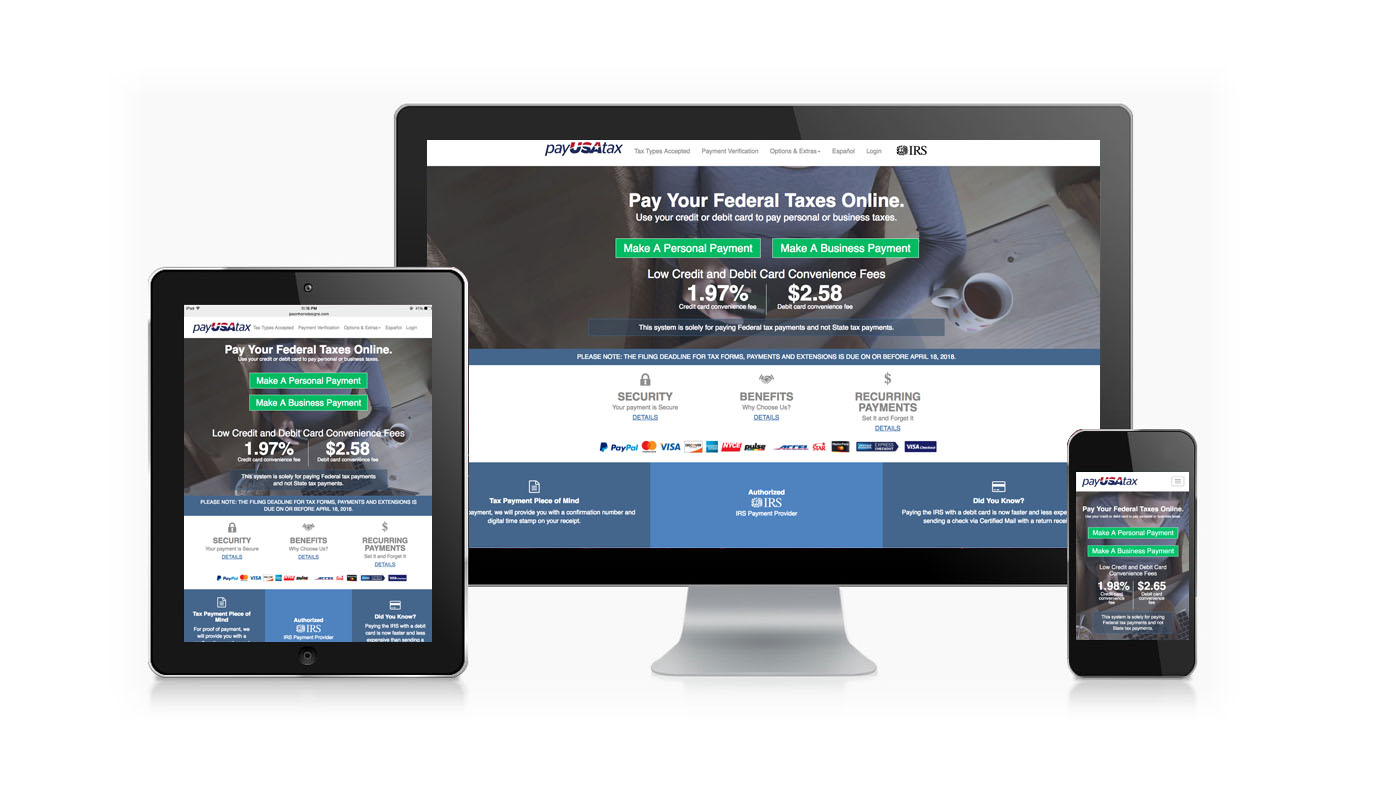 The payUSAtax project shown on different sized devices.